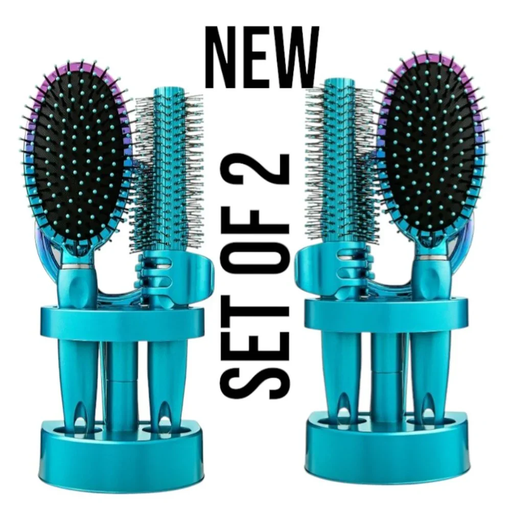 NEW SET OF 2 Bundle 5-Piece Hairbrush Brush Hand Mirror Beauty Brushes Pink Hair